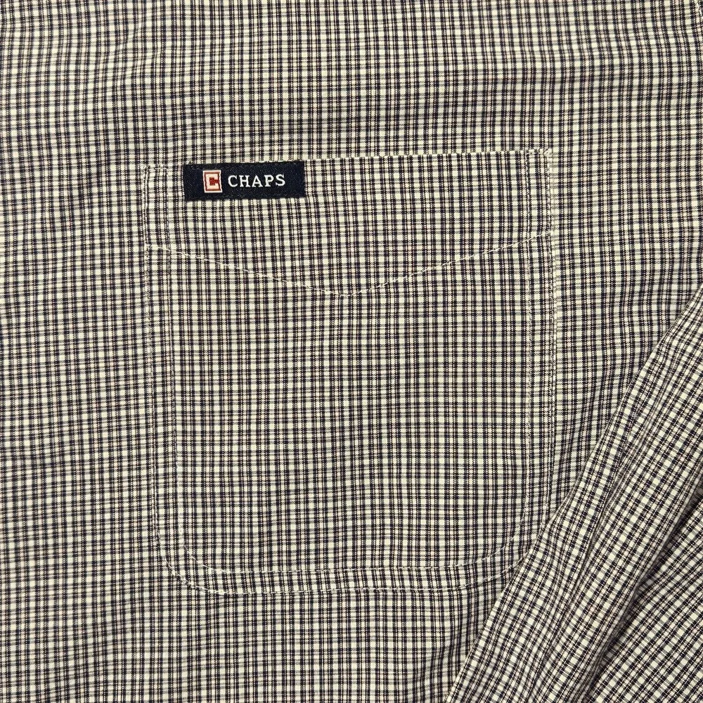 Chaps Easy Care Shirt Mens XXL Blue White Check Long Sleeve Button Down Pocket
